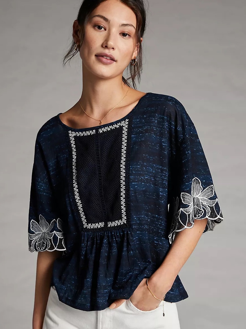 Anthropologie Pilcro Orchid Embroidered Top